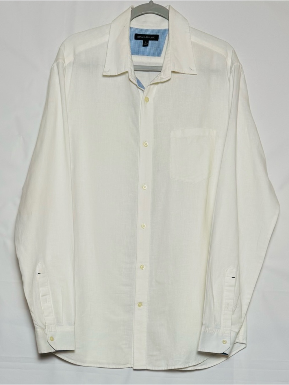 Banana Republic Men's Cream Long-Sleeve Linen, & Cotton Button Shirt, L. NWOT